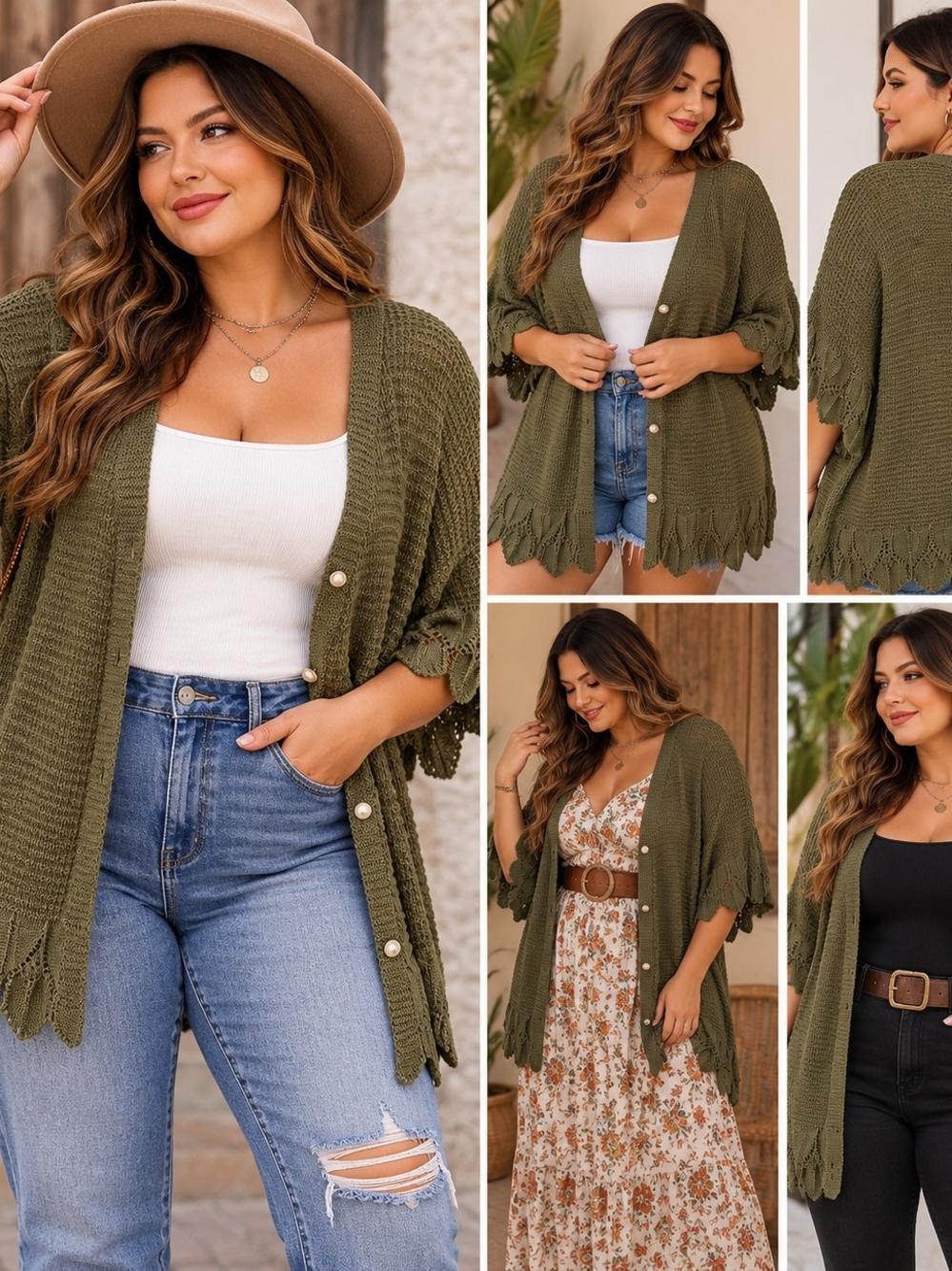 SHEIN Open Front Knit Cardigan Green 4XL